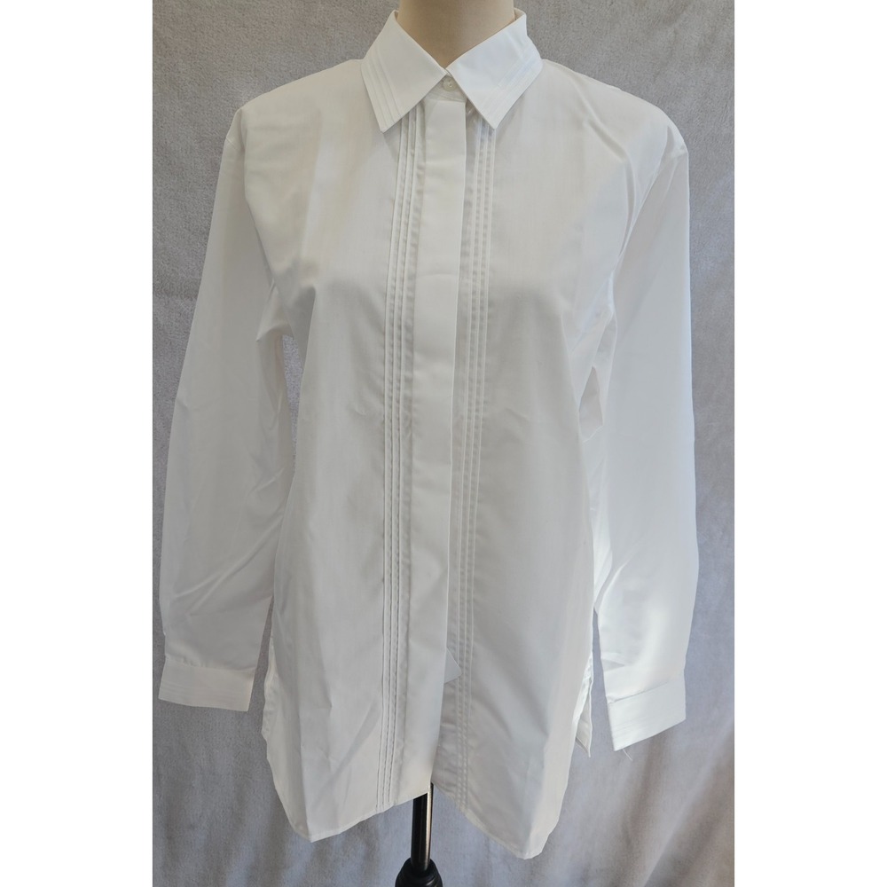 VTG Foxcroft Tuxedo Blouse Size 10 Pin Tuck Pleated Button Down Deadstock Y2K - Picture 2 of 5